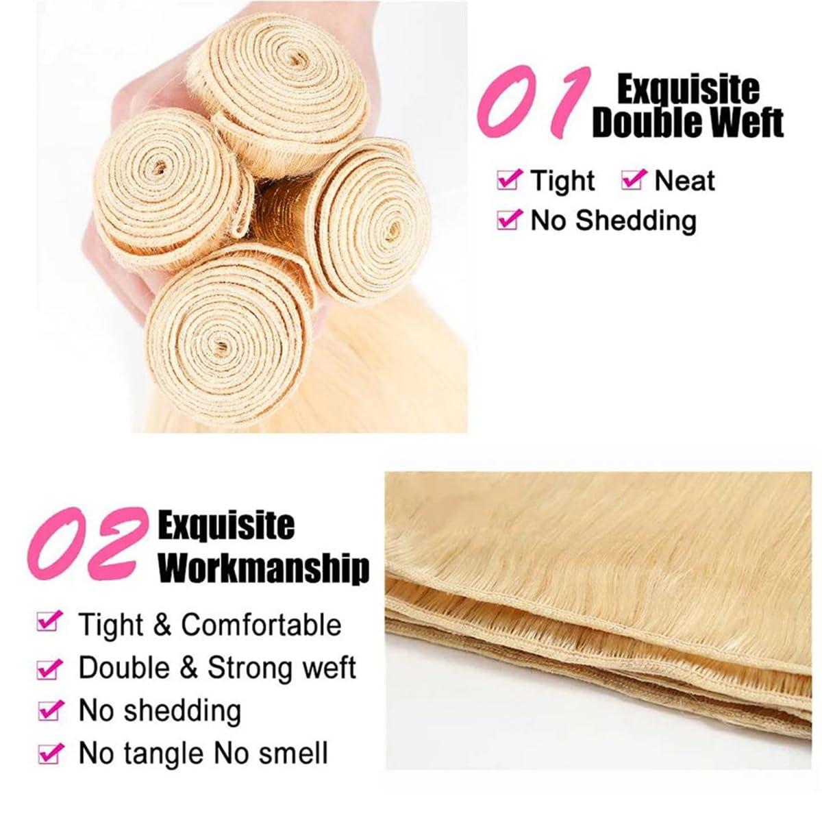 Binlvexin 613 Blonde Bundles Human Hair Straight Hair 3 Bundles Human Hair 12A Unprocessed Brazilian Virgin Human Hair 613 Human Hair Weave Extensions 11oz/Pak(Do200%-300% Density Wig)16 18 20Inch