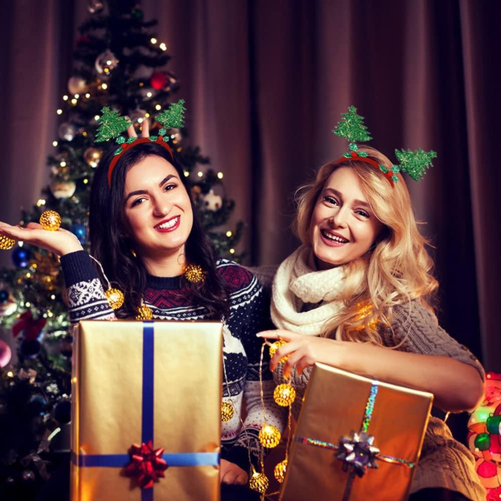 Kistreao Christmas Tree Headband Xmas Hairbands Green Shinny Glitter Tree Star Design Xmas Headdress Head Wear Gifts Christmas Hair Accessories for Women Girls Kids