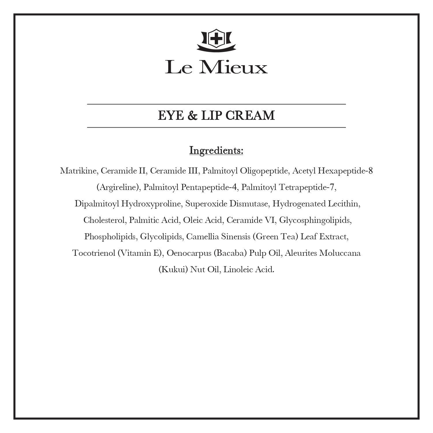 Le Mieux Le Mieux Eye & Lip Cream - Anti Aging Eye and Lip Moisturizer, Peptide-Infused Treatment for Visible Wrinkles & Fine Lines with Kukui Nut Oil & Ceramide, No Parabens or Sulfates (0.5 oz / 15 ml)