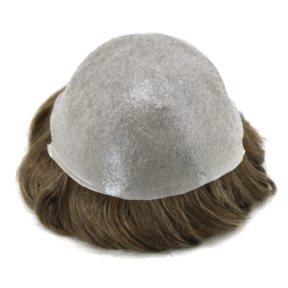 Generic Hair System For Men 0.06mm Ultra Thin Skin V-looped Human Hair Mens Toupee Natural Hairline Mens Hair Replacement System Ultralight Hair System8\"x10\"#5 Medium Light Brown-90% Density