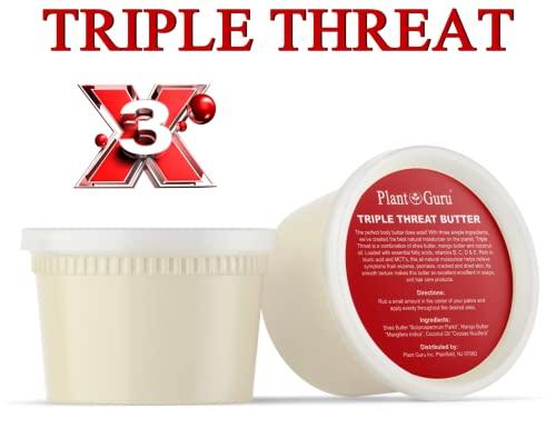 Plant Guru Triple Threat Body Butter 14 oz. - Blend of Shea, Mango & Coconut Oil - 100% Pure Natural Raw Unrefined Moisturizer For Dry Skin, Face And Hair. Great For Lip Balm and Soap Making