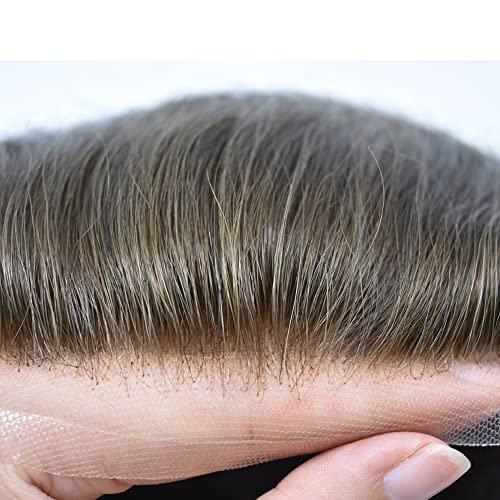 LHC HAIR Toupee For Men Hair System Swiss Lace Hair Pieces Human Hair Mens Toupee Men Hair Replacement System (8 * 10", 5# Medium Light Brown-100% light to medium Density)