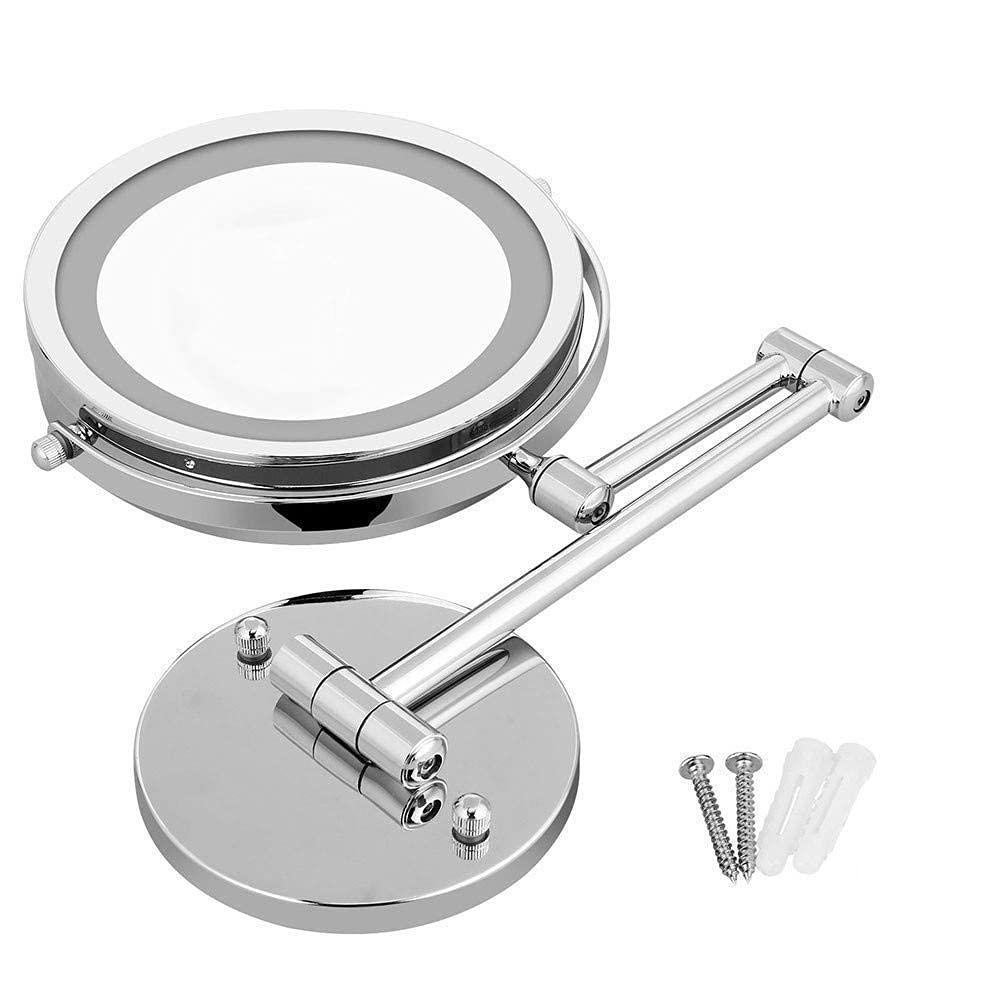 DJFHDIHRFHBVCASIJ Wall Mounted Mirror 1X/10X Magnification Double Side,Folding Vanity Lamp Retractable 360 Rotating Function Shaving Mirror