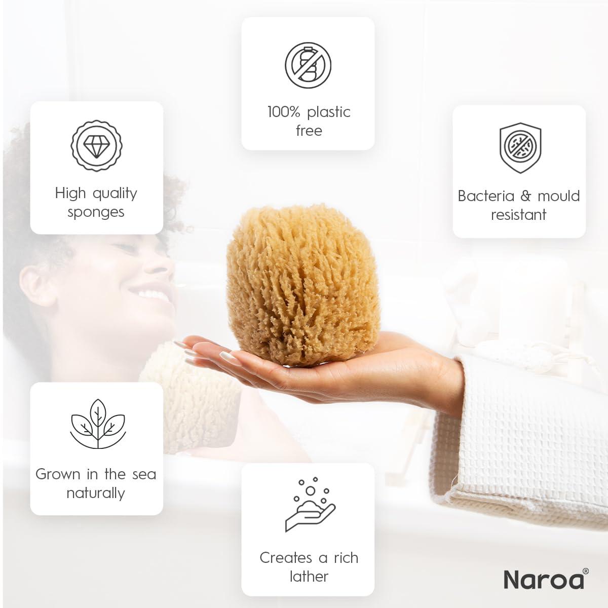 Naroa NAROA Natural Shower Sponge in Gift Box | Exfoliating Real Sea Loofah for Bath 4.5-6\" | Body Scrubber for Men Women