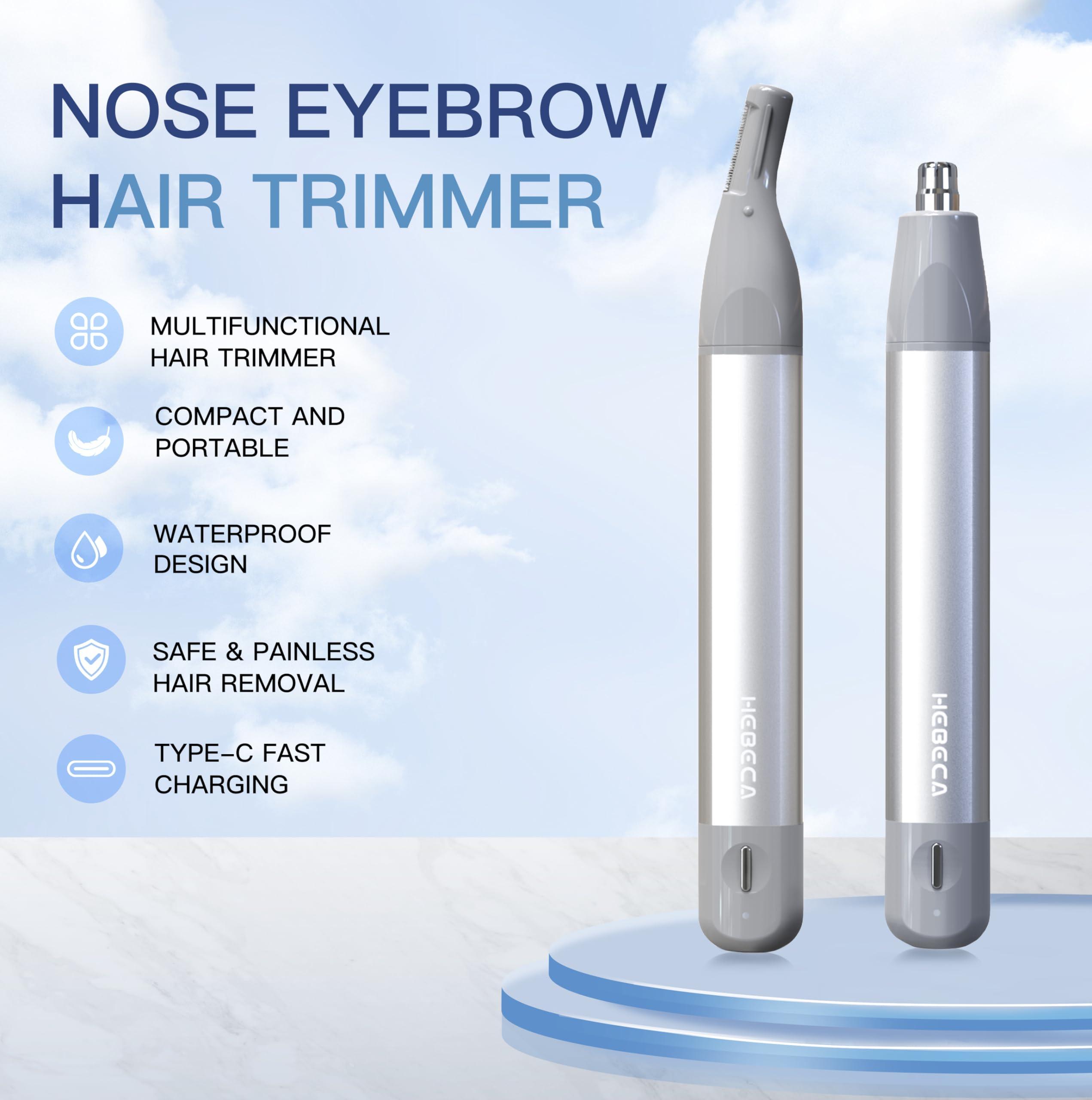 HEBECA HEBECA Nose Hair Trimmer for Women 2in1 Facial Hair Removal Trimmer - Metal Body, Rechargeable, Waterproof, Portable - Nose, Ear, Eyebrow, Peach-Fuzz, Lips, Chin FT2001 (Silver)
