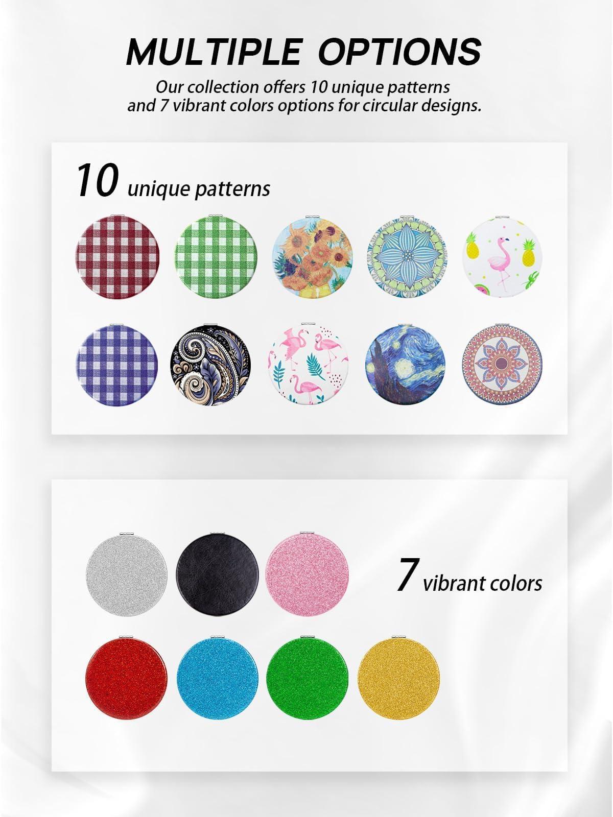 OMIRO OMIRO 1X/10X(300R) Compact Magnifying Mirror, Unique Painting Pocket Mirror with Classical PU Leather (RoundGreen Flower Mandala)