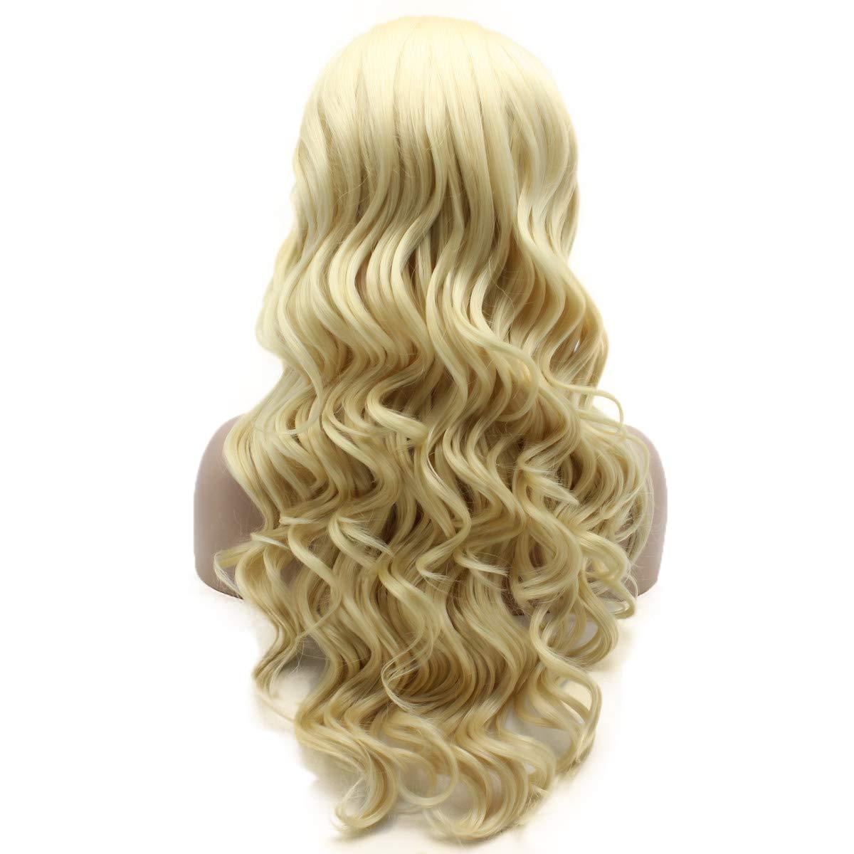 Lushy Lushy Wavy Long 24inch Light Blonde Wig Heat Resistant Heavy Density Realistic Synthetic Lace Front Wig