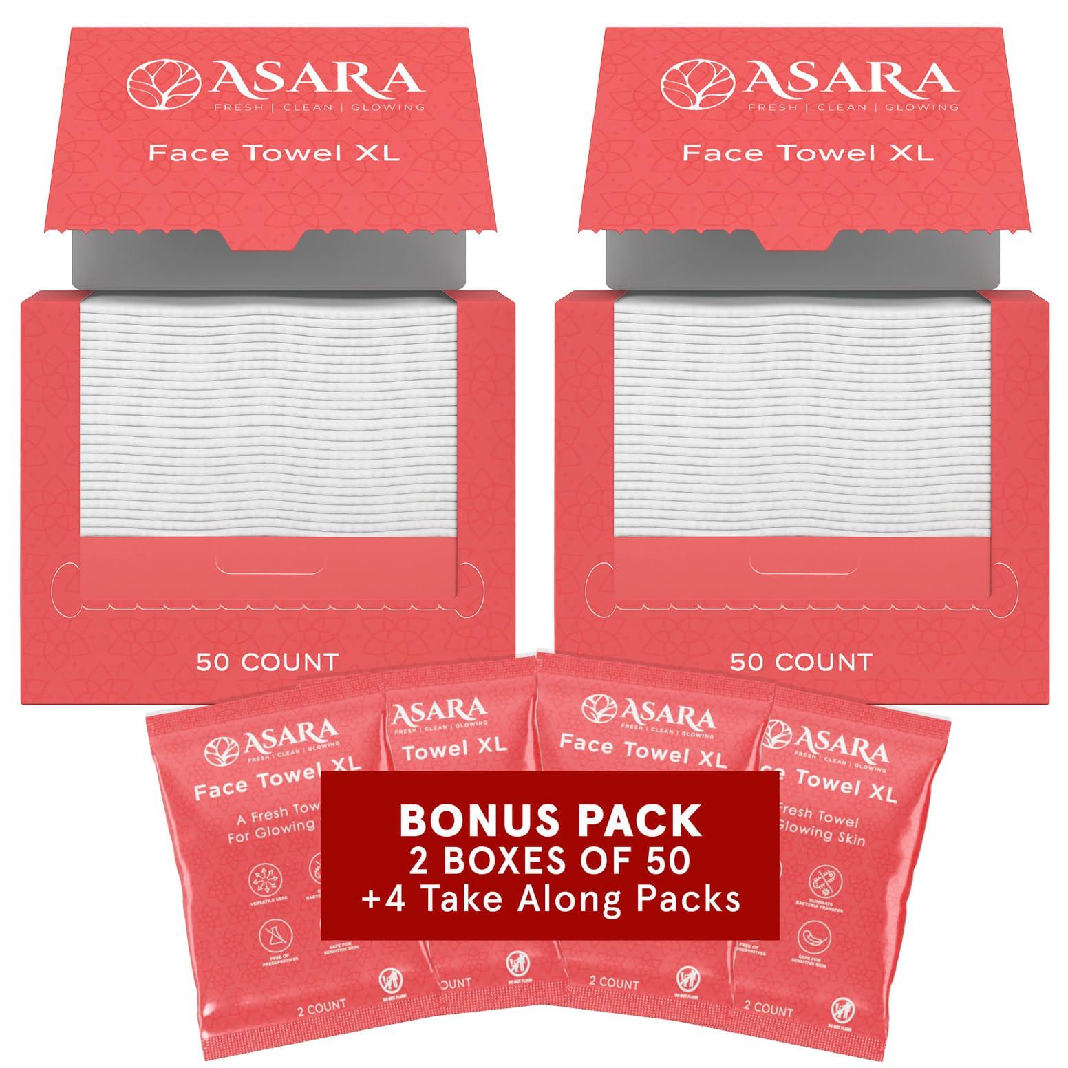 ASARA Asara Disposable Face Towel XL Facial Wipes | Organic Vegan Biodegradable | Just Add Water for Makeup Remover Wipes | Sensitive Skin Face Wipes - Clean Daily Towelettes (100 Count)