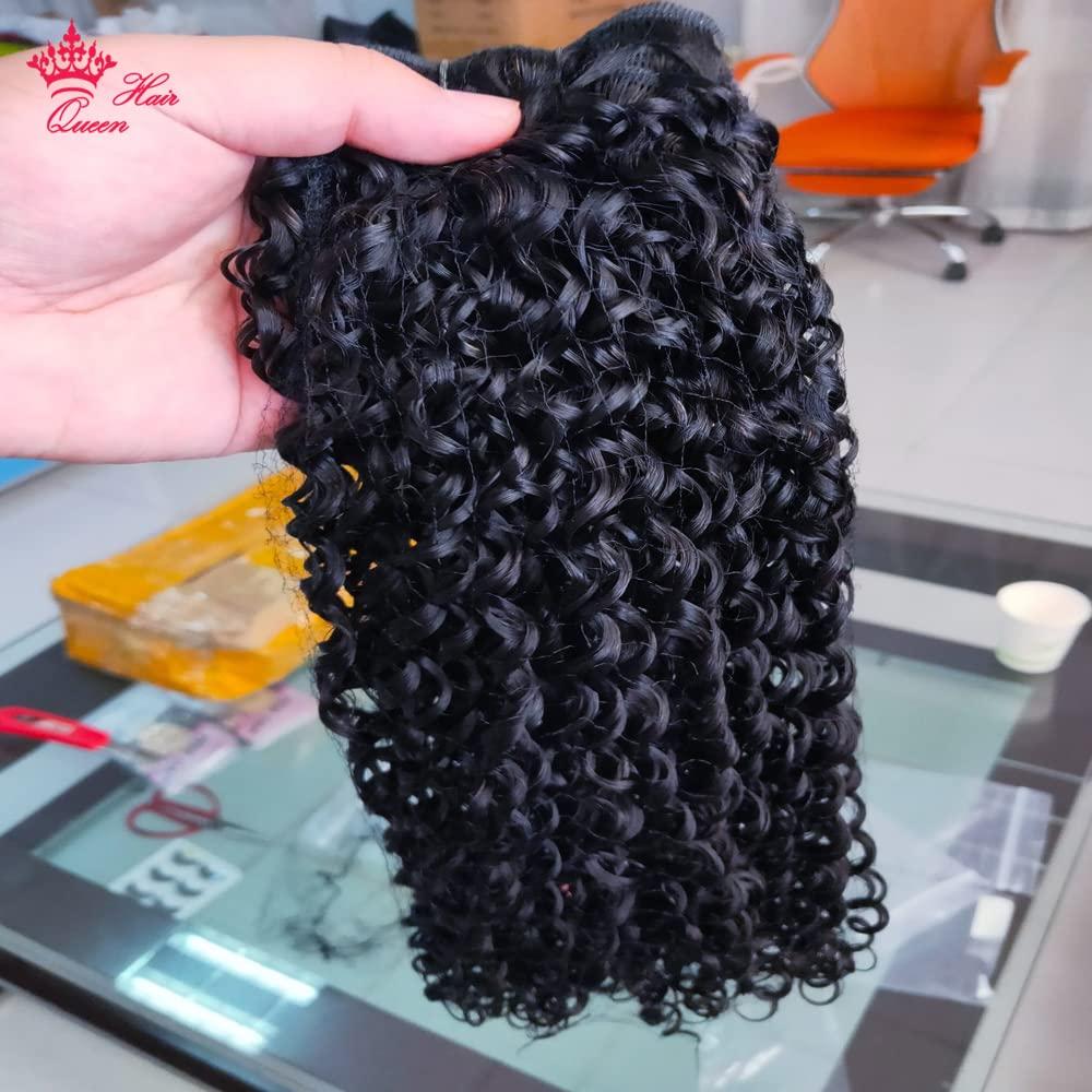 Queen Hair Double Drawn Pixie curl Brazilian Curly Hair Weave Bundles Brazilian Virgin Human Hair Weave 100% Unprocessed Hair Weft Extensions Natural Black Color Queen Hair Products (16 18 20 22inch, Natural Color(1B))