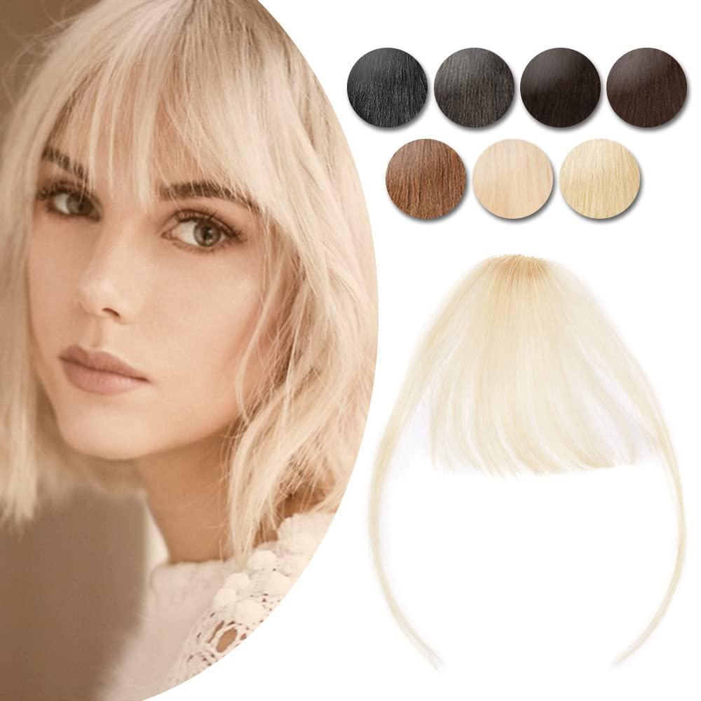 Hairro Hairro Clip In Bangs Human Hair Extensions Real Clip On Front Fringe Hairpieces Air Side Bangs With Temple Thin Wispy Curtain Bangs Hair Clip Top Hairpiece For Women 5g #60 Platinum Blonde