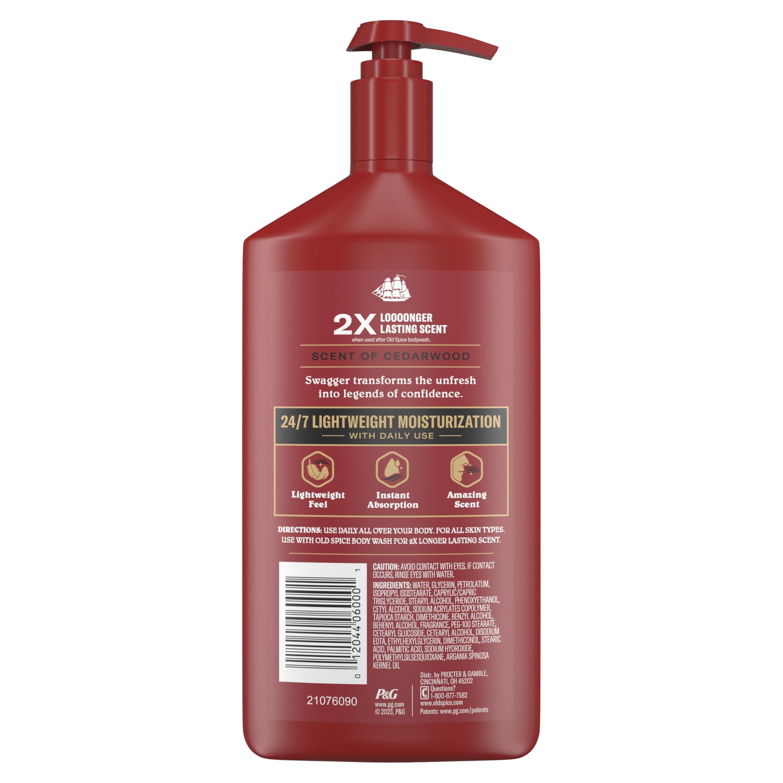 Old Spice Old Spice Hand and Body Lotion for Men with All Skin Types, 24/7 Lightweight Moisturization with Amazing Scent, Instant Absorbtion, Swagger with Cedarwood Scent, 16 oz