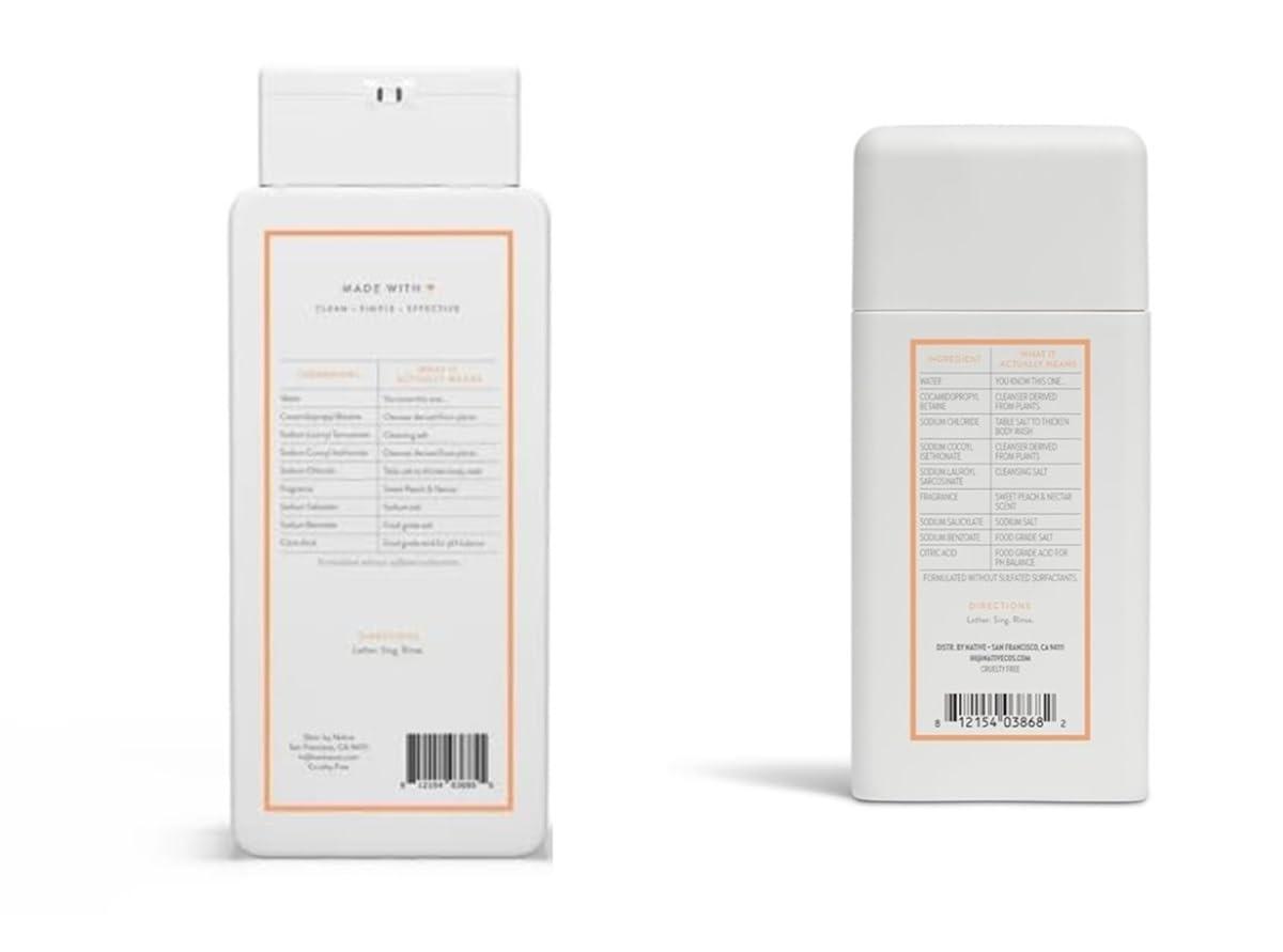 Native bundle Generic Sweet Peach & Nectar Body Wash (18 oz) & Sweet Peach & Nectar Travel Size Body Wash (3 oz) Set by Native