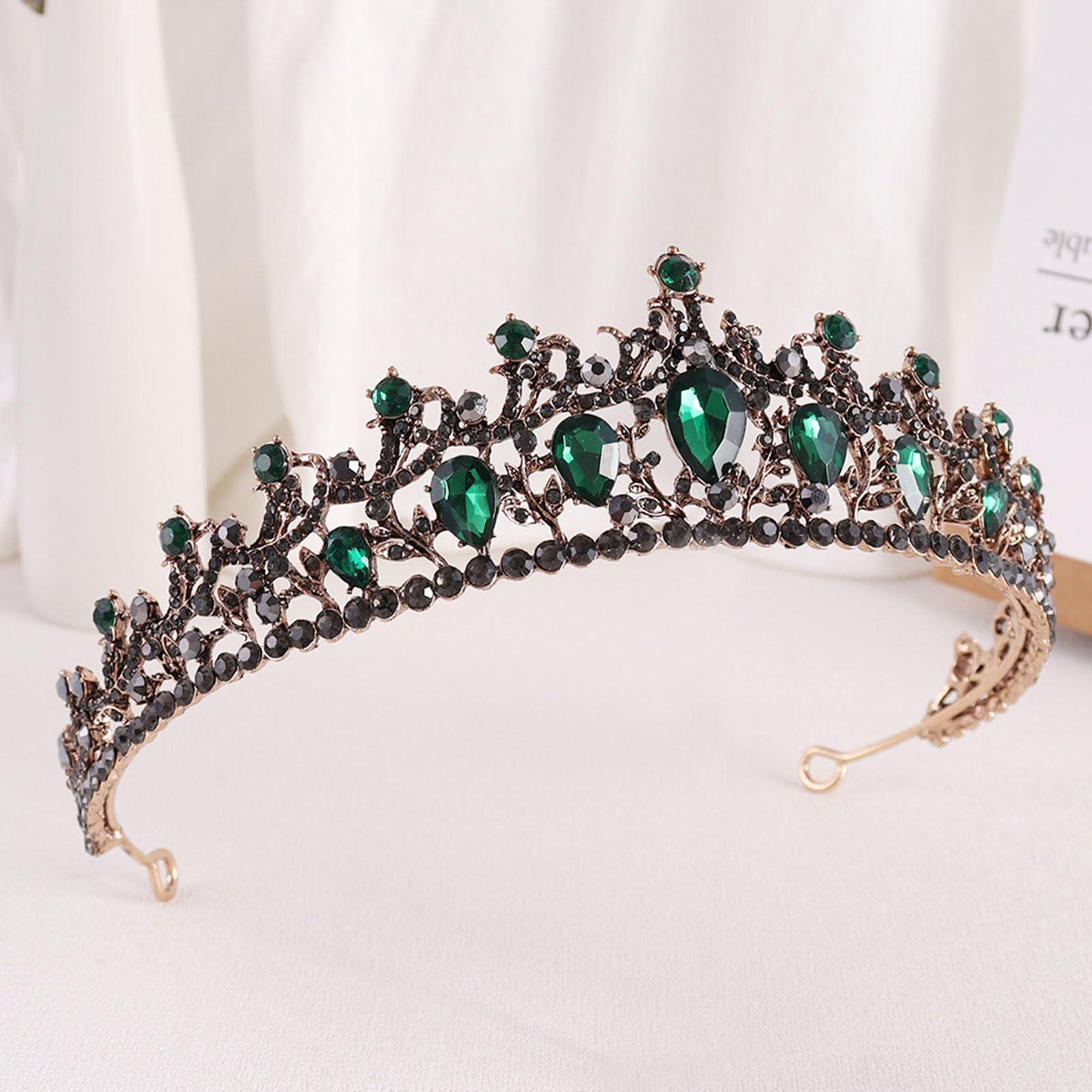 KOVOLITU KOVOLITU Black Tiaras and Crowns for Women, Green Rhinestone Queen Crown,Wedding Tiara for Bride, Crystal Costume Hair Accessories for Prom Birthday Party Costume