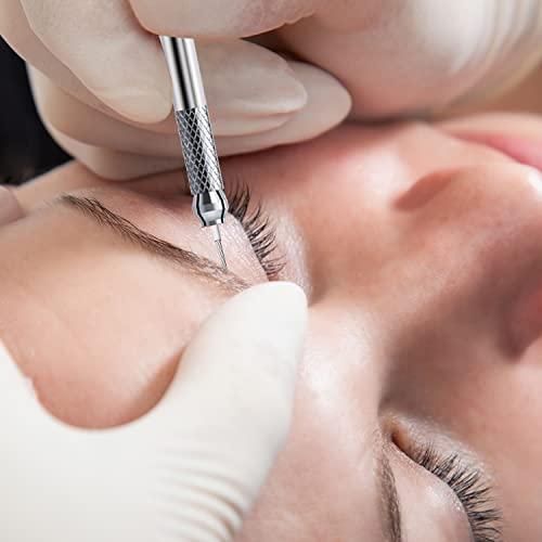 KAIQIKAIXI Microblading Pens 10 Pieces Manual Eyebrow Pens Microblade Pen Aluminum Microblading Hand Tools Light Manual Microblade Tool Microblade Holder Additional 10Pcs Round Needles