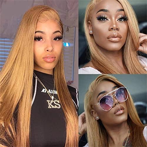 YILINHEXUAN Honey Blonde Lace Front Wig Human Hair Straight Blonde Wig Human Hair Pre Plucked Bleached Knots 13X4 Lace Front Wig Human Hair Transparent Lace 9a Grade Curly Human Hair Wig For Women 14 Inch
