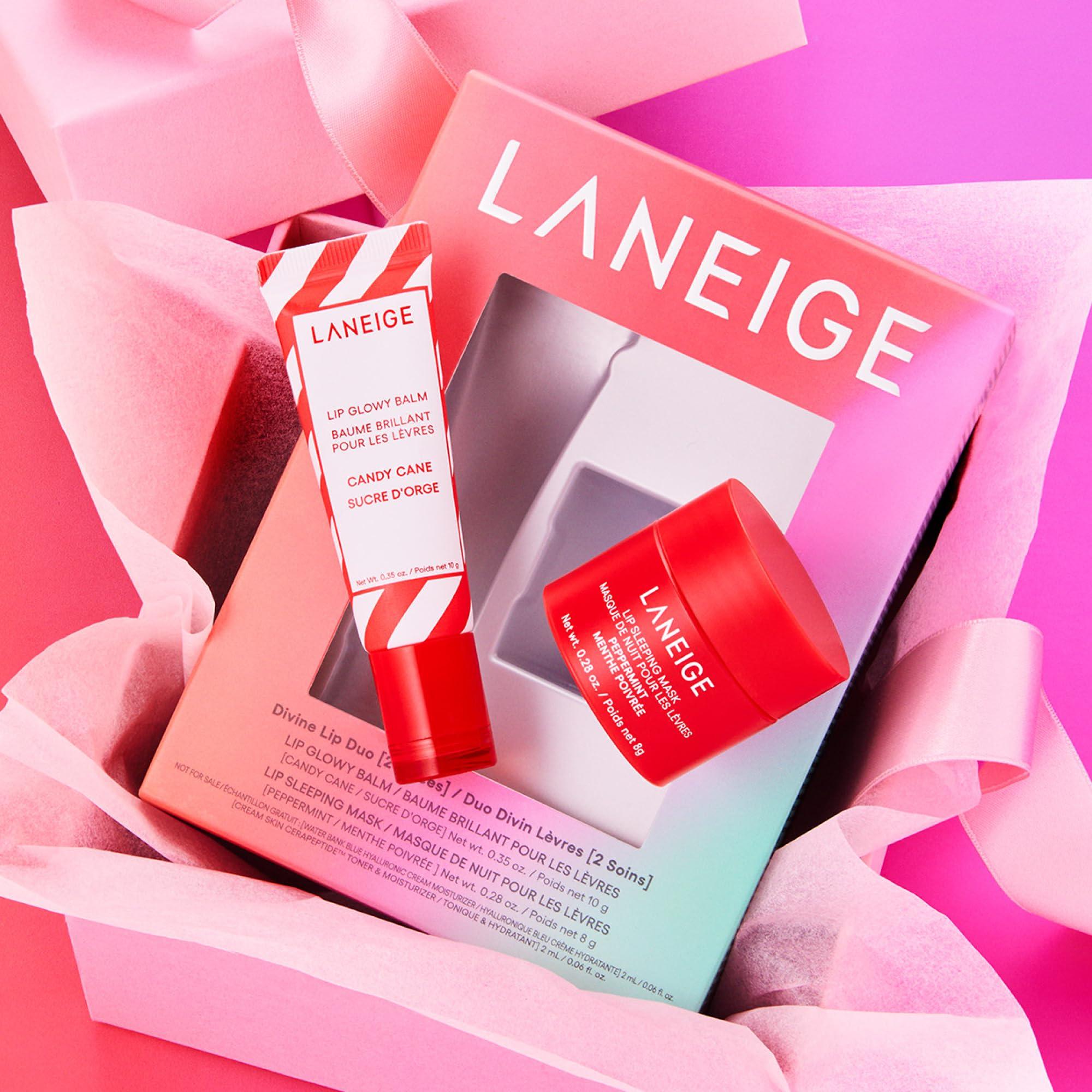 LANEIGE LANEIGE Divine Lip Duo: Lip Sleeping Mask Peppermint Intense Hydration with Vitamin C, Lip Glowy Balm Candy Cane