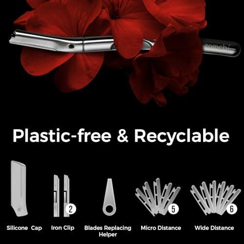 ZOMCHI ZOMCHI Eyebrow Razor and Face Razor for Women and Men, Reusable Metal Handle with 11 Refill Blades, Dermaplane Razor with Protective Silicone Cap, Eyebrow Hair Trimmer - Polished Silver