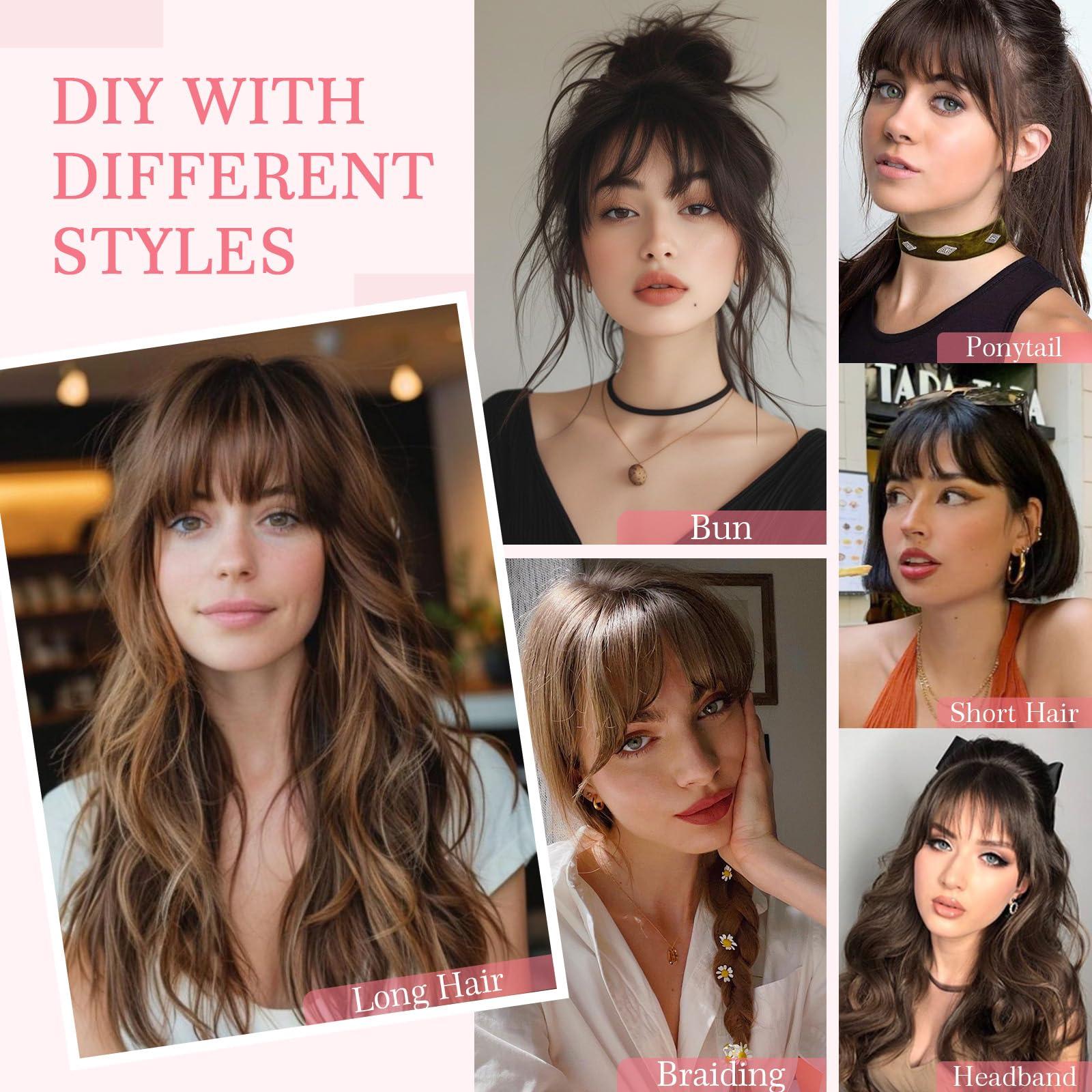 Hairro Hairro Clip in Bangs 100% Real Human Hair, Wispy Bangs 360 Cover 3D Clip on Hair for Women, Fake Bangs Air Bangs for Daily Wear Hairpieces Hair Extensions, 8 Inch Dark Brown