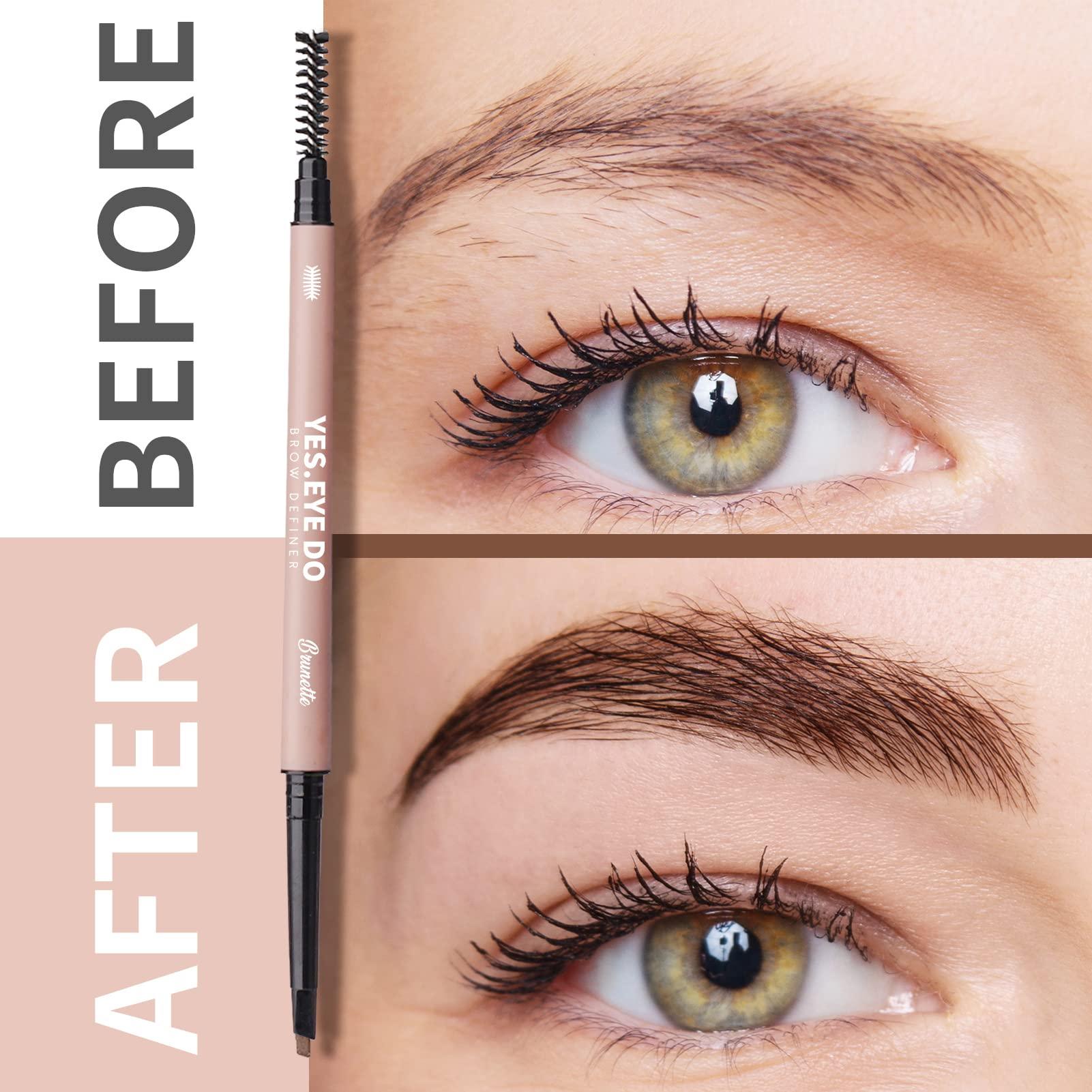 YES.EYE DO Grey Eyebrow Pencil for Older Women, Dual-Ended Gray Eyebrow Pencil for Grey Hair with Spoolie, Micro Triangle Tip Eye Brow Filler Pen for Natural Looking, Hair-Like Stroke, Gray, YES.EYE DO