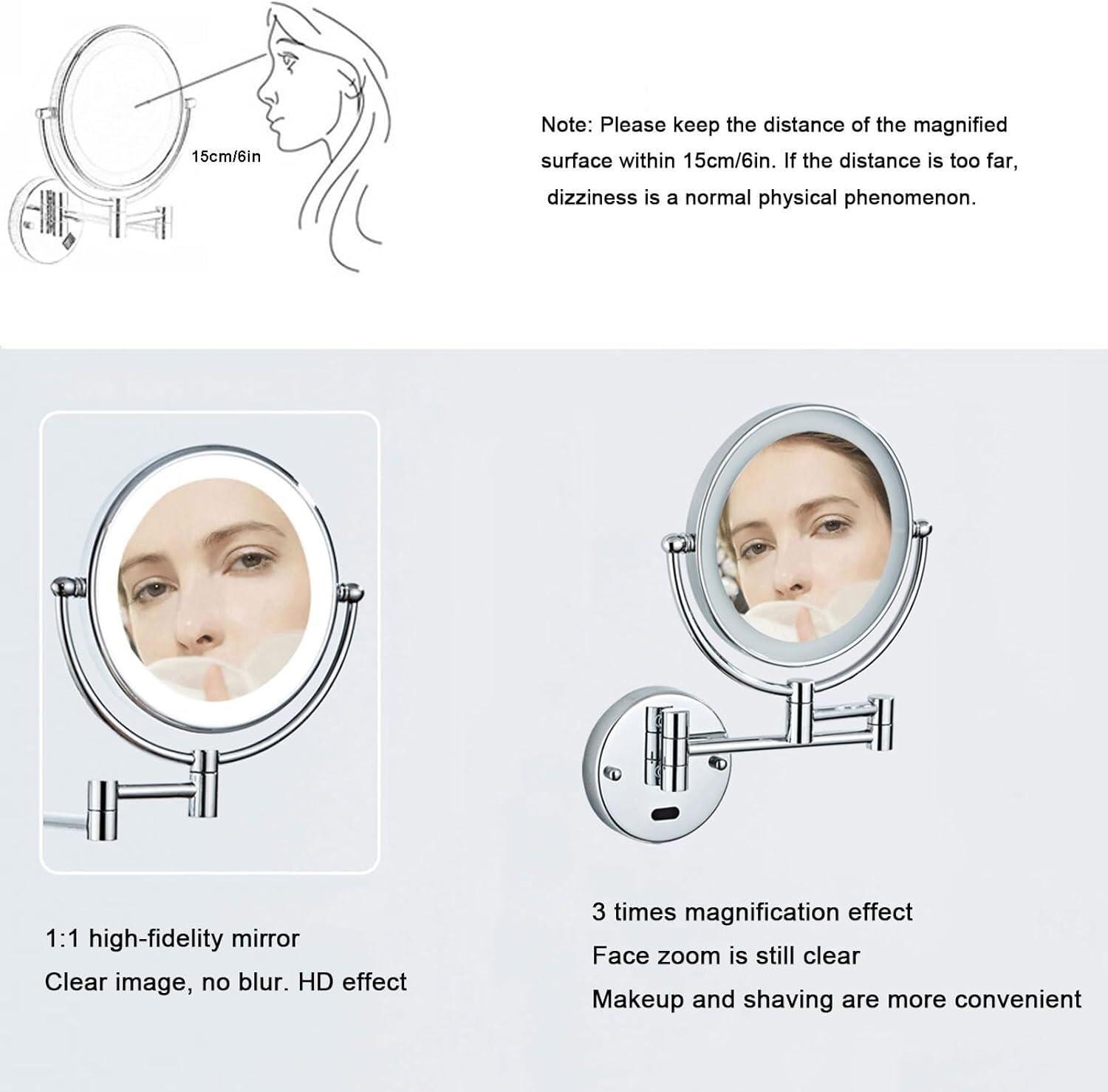 PROHEL Lighted Makeup Mirror Wall Mounted, Cosmetic Mirror with Magnification, Double Sided Vanity Mirror with Led Lights, 360 Swivel Bathroom Shaving Mirror Extend and Fold (Color : Bronze, Size : Plug 5