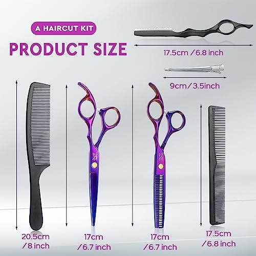 JASON JASON Hair Scissors Professional - 10 PCS Haircut Scissors Set, Thinning Shears for Hair Cutting with 30 Teeth, Straight Shears for Men Women Home Salon Barber (6.7\", Purple)