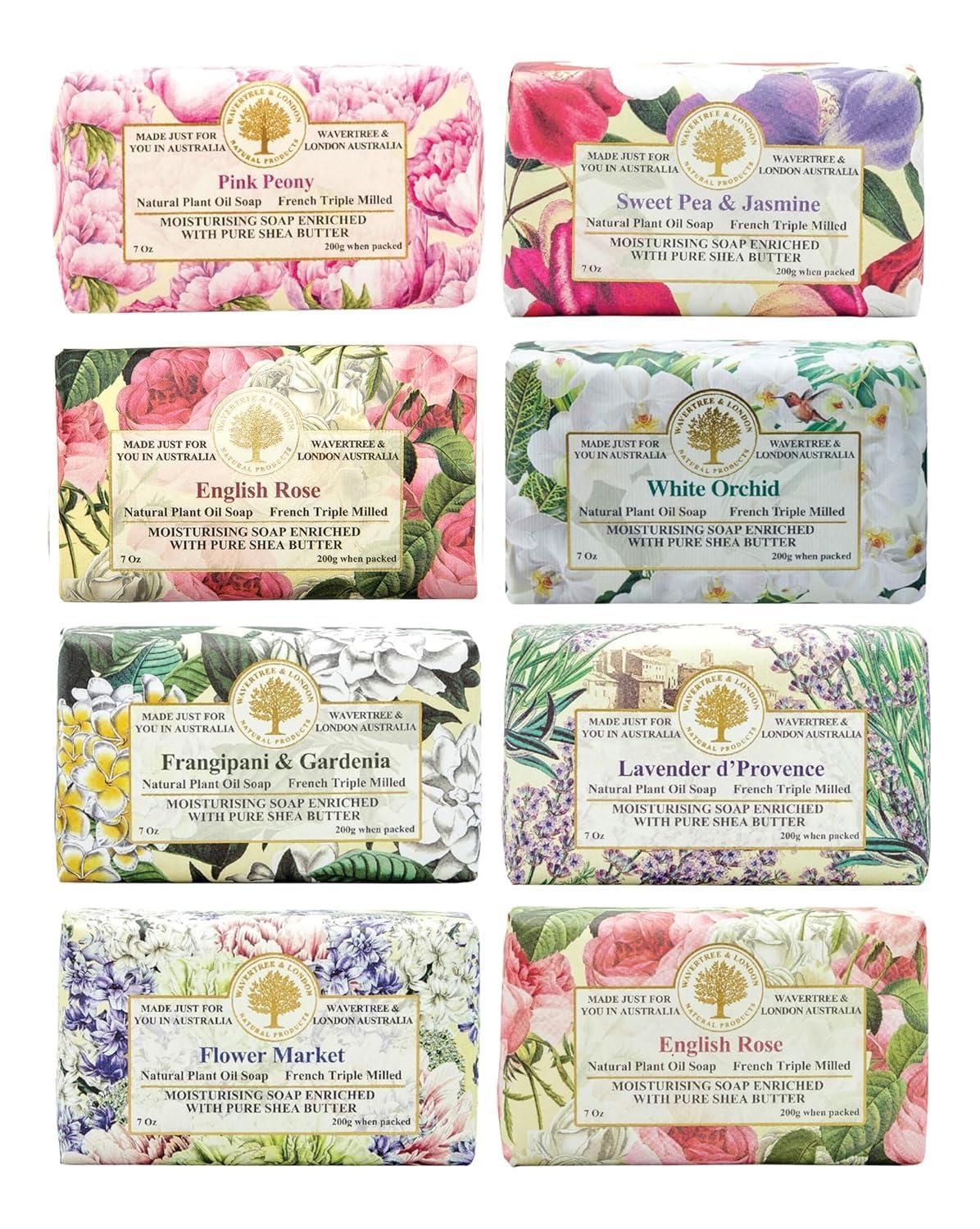 Wavertree & London Wavertree & London Assorted Fabulous Florals (8 Bars), 7oz Moisturizing Natural Soap Bars, French -Milled and enriched with Shea Butter