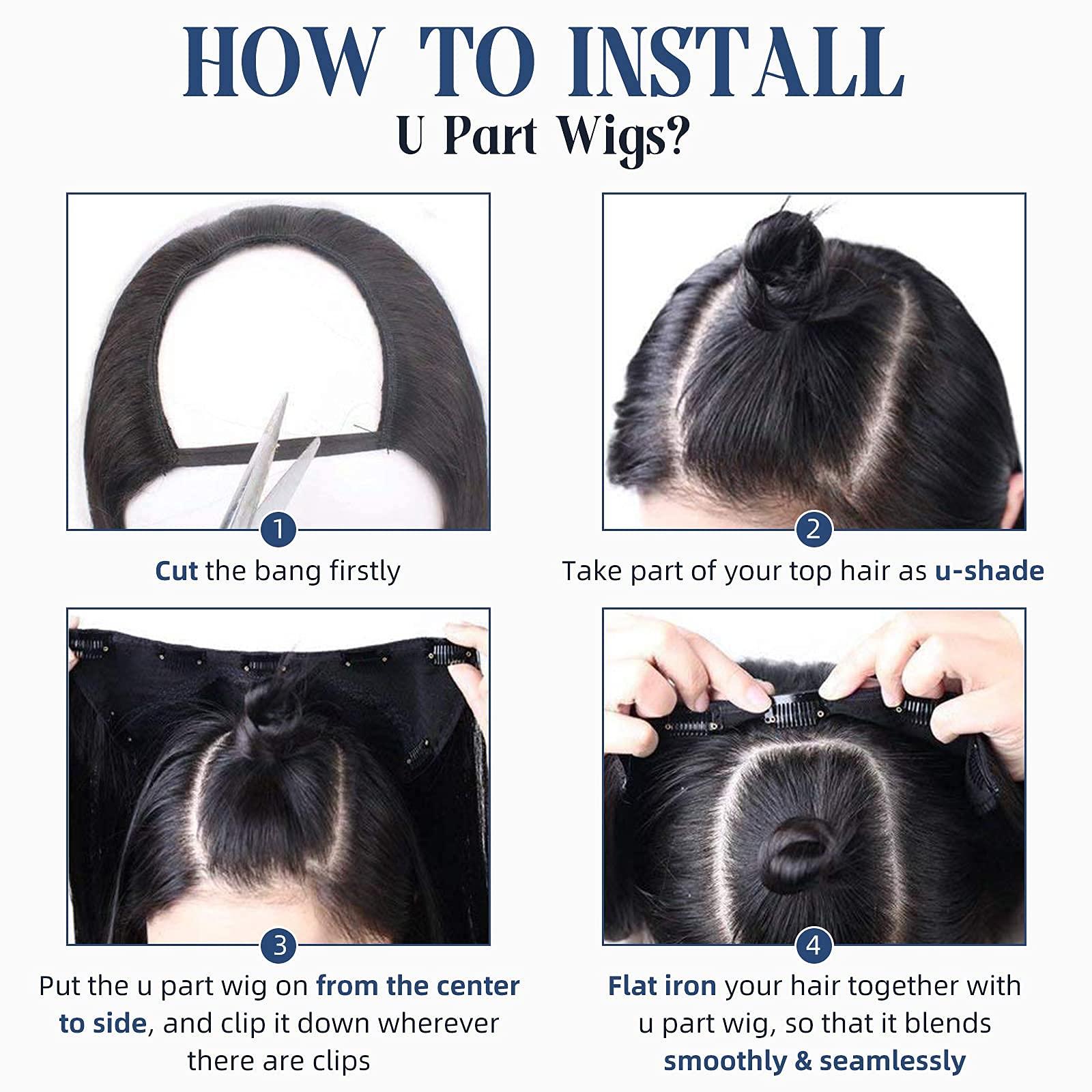 Full Shine Full Shine U Part Human Hair Wigs Half Wig With Clip Ins Middle Part Remy Hair U Part Wigs Ombre Balayage Brown with Blonde Human Hair Wigs 150Grams 20Inch