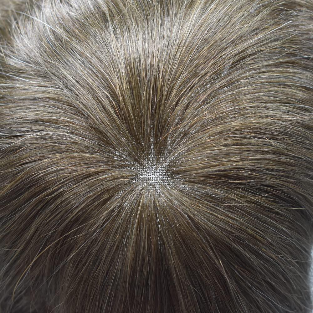 Just Hair Toupee for Men Hair Replacement Systems Swiss Lace Front Mens Toupee Bleached Knot Natural Human Hair Piece (5# Medium Light Brown, 7x9\"-90% Light Density)