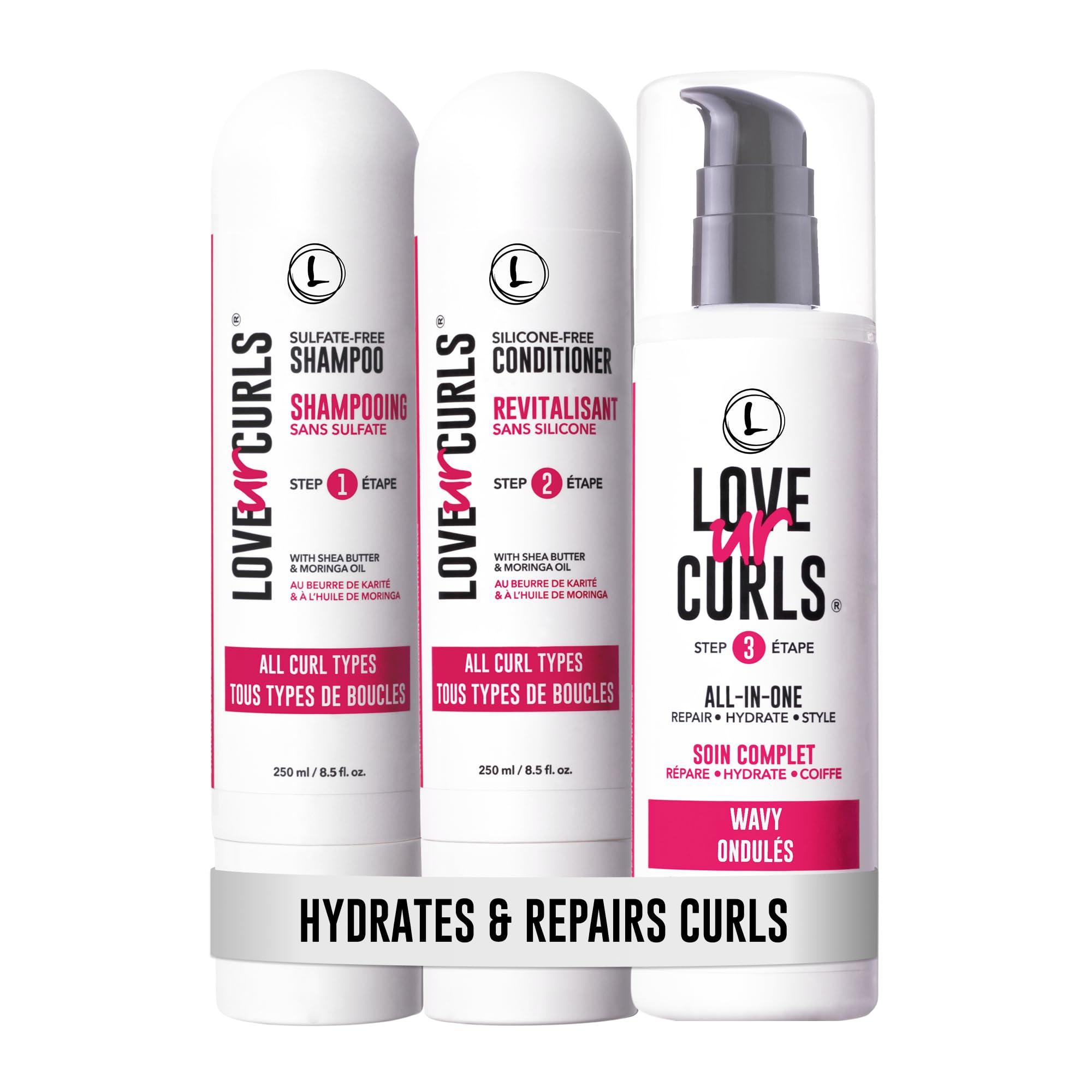 Love Ur Curls Love Ur Curls Shampoo & Conditioner Set with All in One Curl Cream Styler for Wavy Hair, 3 Step System to Repair and Moisturizing