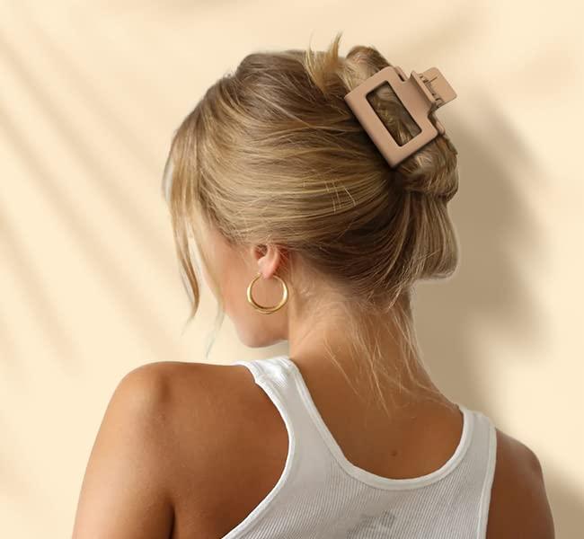DEPOKA DEPOKA Matte Hair Clips for Women Girls - 2\" Rectangle & 1.6\" Double Row Teeth Small Jaw Clips, Non-Slip Design for Thin/Fine Hair (White, Khaki, Brown, Black)