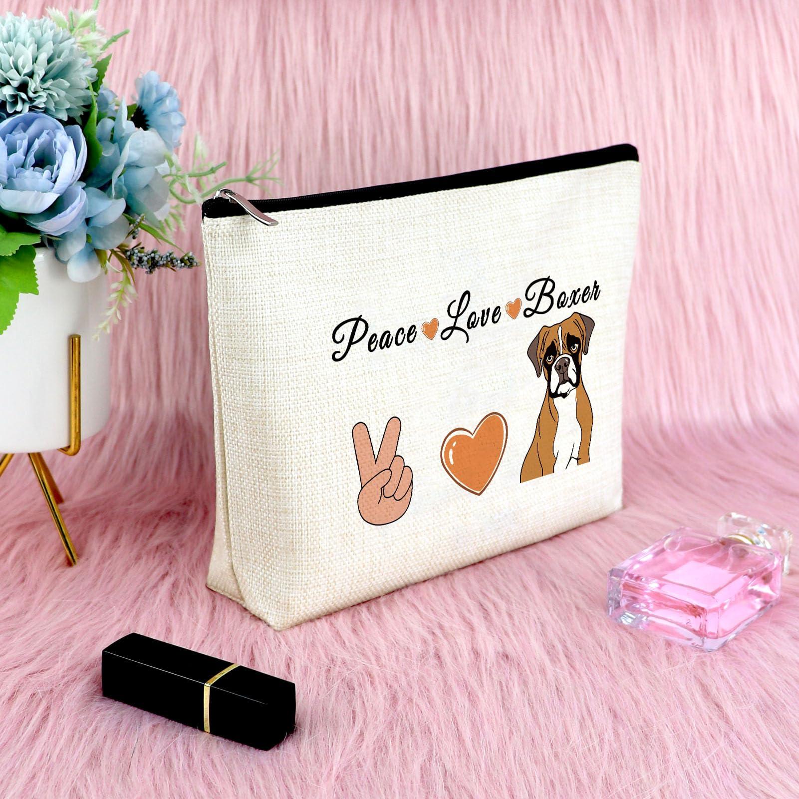 Sfodiary Boxer Dog Gift Makeup Bag Funny Boxer Dog Lover Gifts for Women Boxer Owner Gift Cosmetic Bag Boxer Dog Themed Gift Christmas Birthday Gifts for Pet Sister Boxer Mom Dog Lover Travel Toiletry Bag