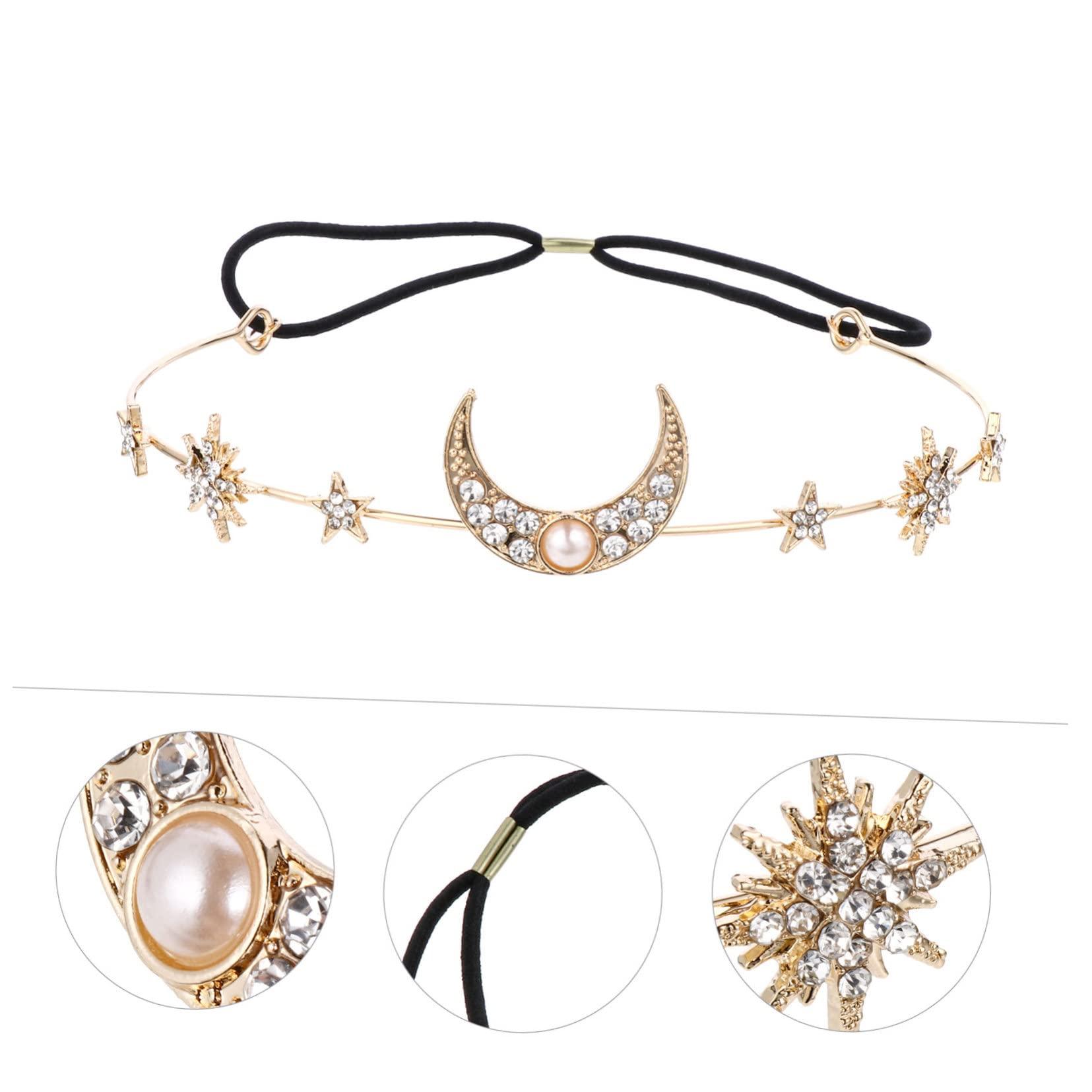 MERRYHAPY MERRYHAPY 2pcs Moon and Stars Headband Rhinestone Hair Jewelry Crystal Headdress for Wedding Party