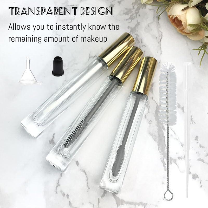 fupah Empty Mascara Tube and Wand Glass, Empty Lip Gloss Tubes with Mascara Wands, Refillable Empty Makeup Containers Clear Mascara Tube, Empty Eyelash Cream Container Bottle (A+B)