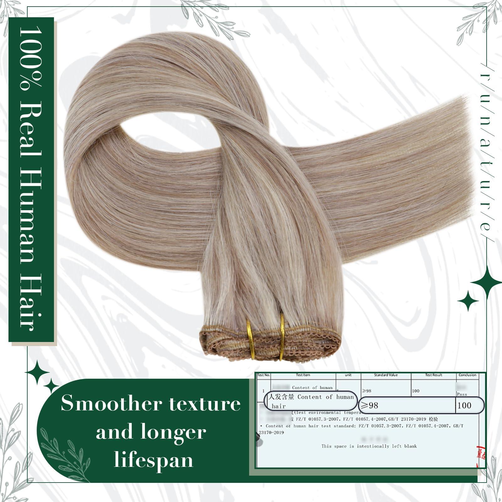 RUNATURE Bundles with Weft Hair Extensions Dirty Blonde Highlight Hair Extensions 20 Inch 100g and Clip in Hair Extensions Real Human Hair Blonde #19/60 20 Inch 50g