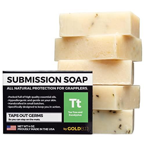 Gold BJJ Premium Tea Tree Oil Soap - USA Made Bar Soap for BJJ, Jiu Jitsu, Wrestling, and Grappling (5-Pack of 4 Ounce Soap Bars, Classic Tea Tree)