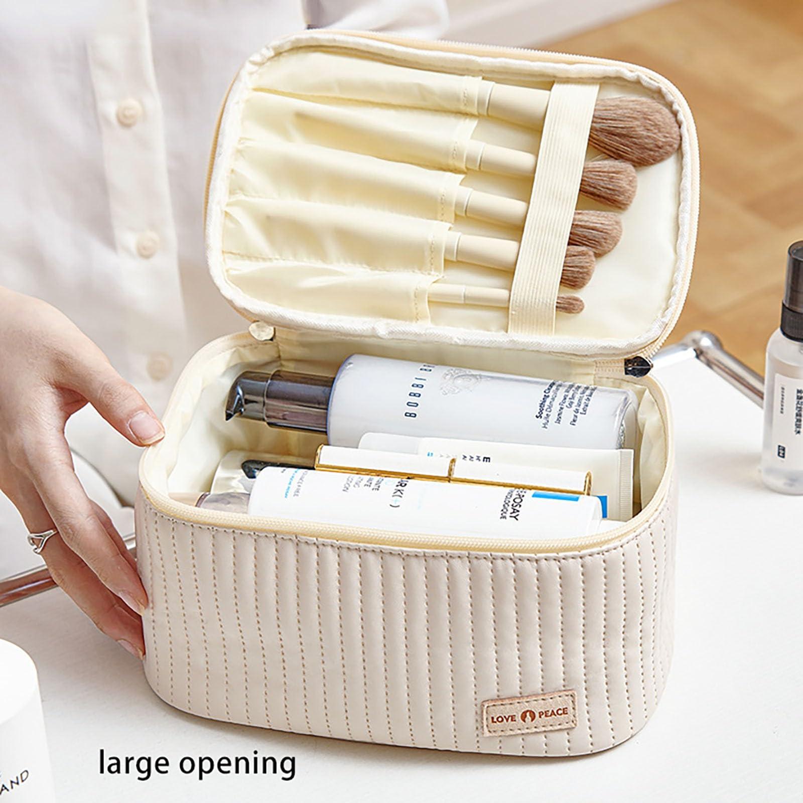 KELINFONG KELINFONG Quilted Makeup Bag Pu Leather Waterproof Portable Large Cosmetic Bags for Women Large Toiletry Bags for Women Skincare Bag for Women Wife Girlfriend Birthday Gifts Valentines Day Gift
