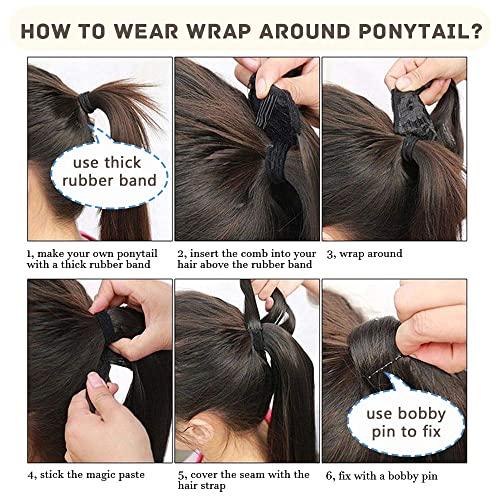 Hairro Hairro Ponytail Extension Human Hair Black Pony Tail Extensions Real Hair Wrap Around Ponytails Clip On Ponytail Hairpieces Remy Hair Piece Clip In Ponytail For Women 14inch 80g #01 Dark Black