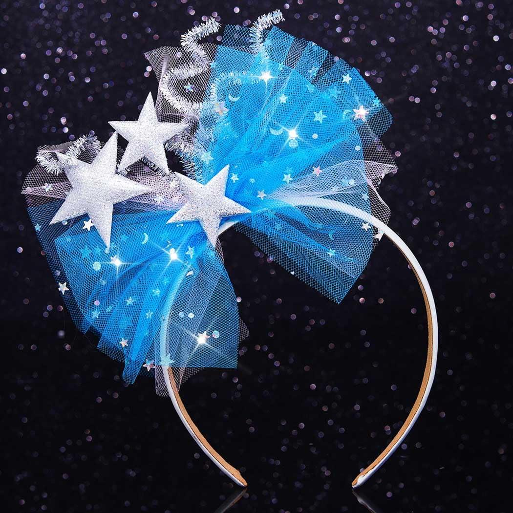 Brishow Brishow Bow Star Headbands Blue Princess Hairband Sequin Hair Hoop for Women