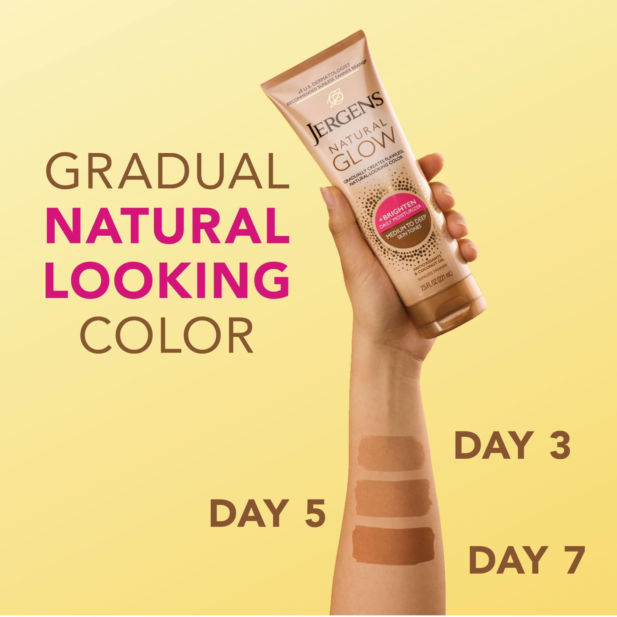 Jergens Jergens Natural Glow Self Tanner Body Lotion, Sunless Tanning, Medium to Deep Skin Tone, Daily Moisturizer with Coconut Oil, Vitamin E and Antioxidants, 7.5 Oz