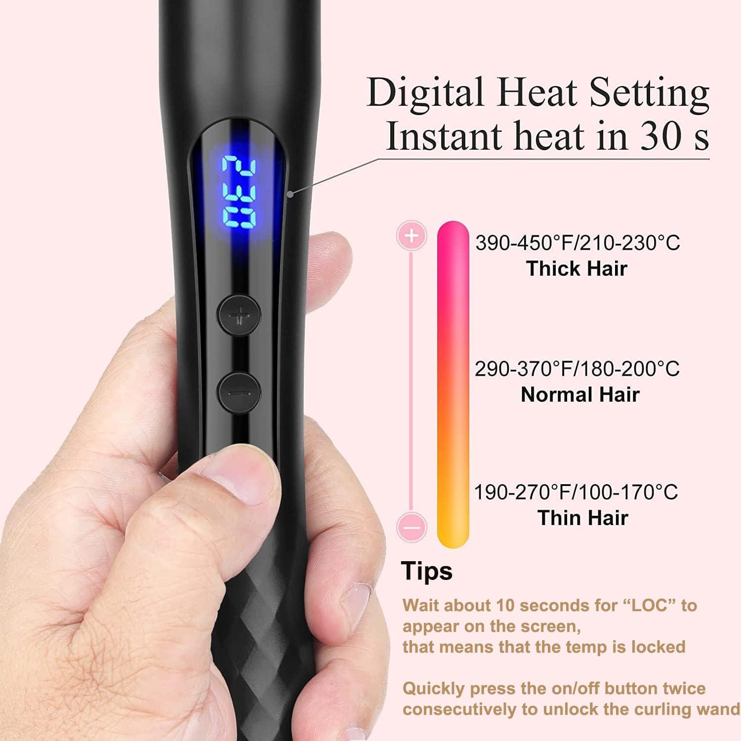 JAETON Curling Wand Iron, 1.25 Inch Tapered Curling Wand Large Ceramic Barrel for Natural Curls, Adjustable Temperature, Includes Glove