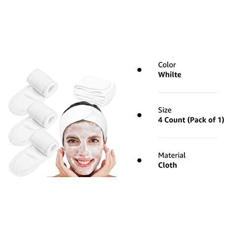 Whaline 4 Counts Spa Facial Headband Whaline Head Wrap Terry Cloth Headband Stretch Towel with Magic Tape for Bath, Makeup and Sport, 3.5\" Wide (White)
