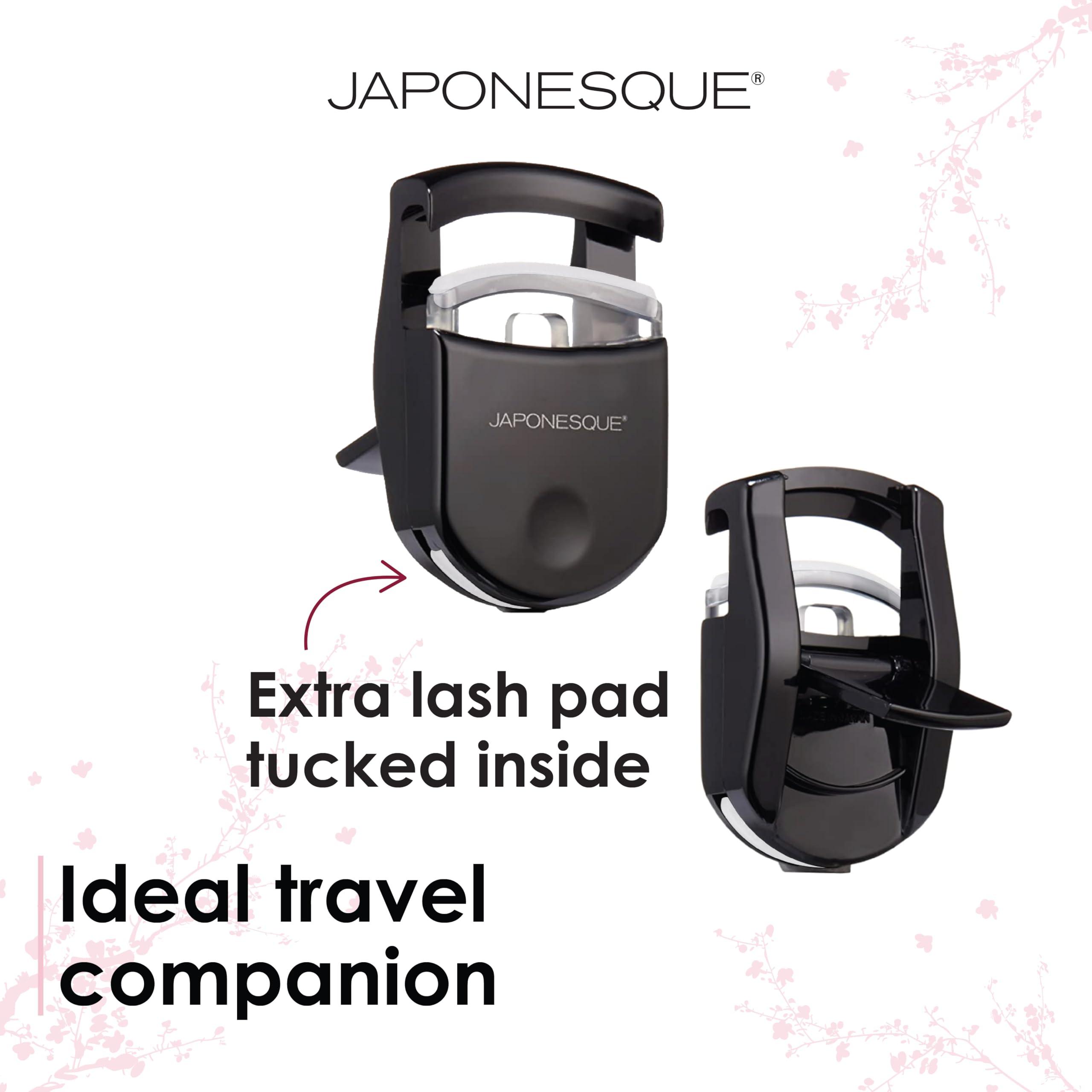 JAPONESQUE JAPONESQUE Travel Eyelash Curler, Black - Plastic Eyelash Curlers for Travel Makeup, Go Curl Lash Curler with Bonus Replacement Lash Pad - 1 Pack