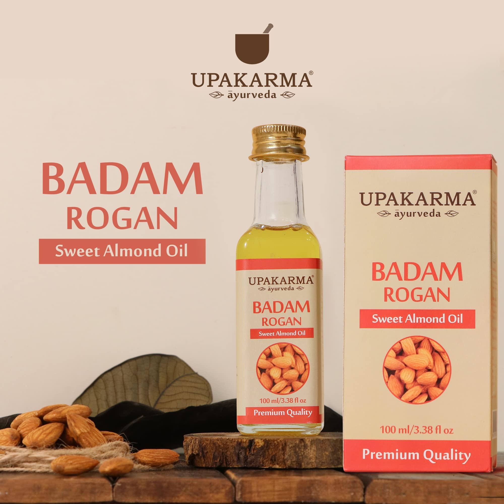 UPAKARMA Upakarma Pure and 100% Natural Cold Pressed Sweet Almond Badam Rogan Oil)-100 ml (pack of 2)