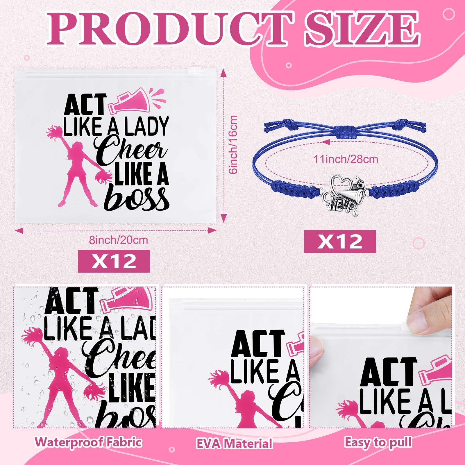 Giesiery 74 Pack Cheerleader Gifts Tenins Gift Set - 12 Cheer Makeup Bag 12 Adjustable Cheer Bracelets 50 Cheerleading Stickers for Cheer Team Party Favors Girls Cheerleader Christmas Gifts