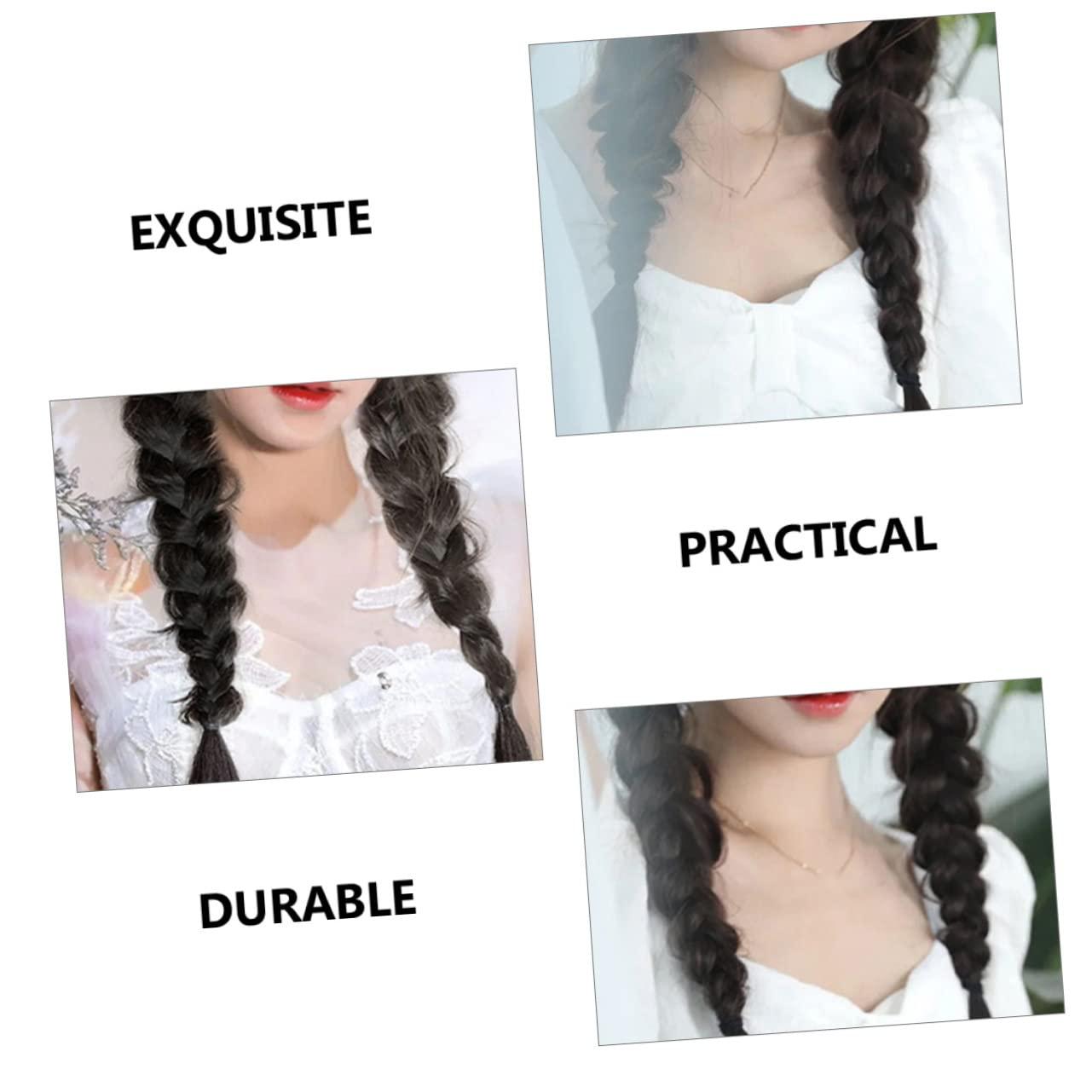 Housoutil Housoutil 4 Pcs Wig Braid Buns Braid Wig Ponytail Extension Human Hair Braid Extensions Women Braid Ponytail Braid Hair Band Light Brown Ponytail Extension Curly High Temperature Wire Black