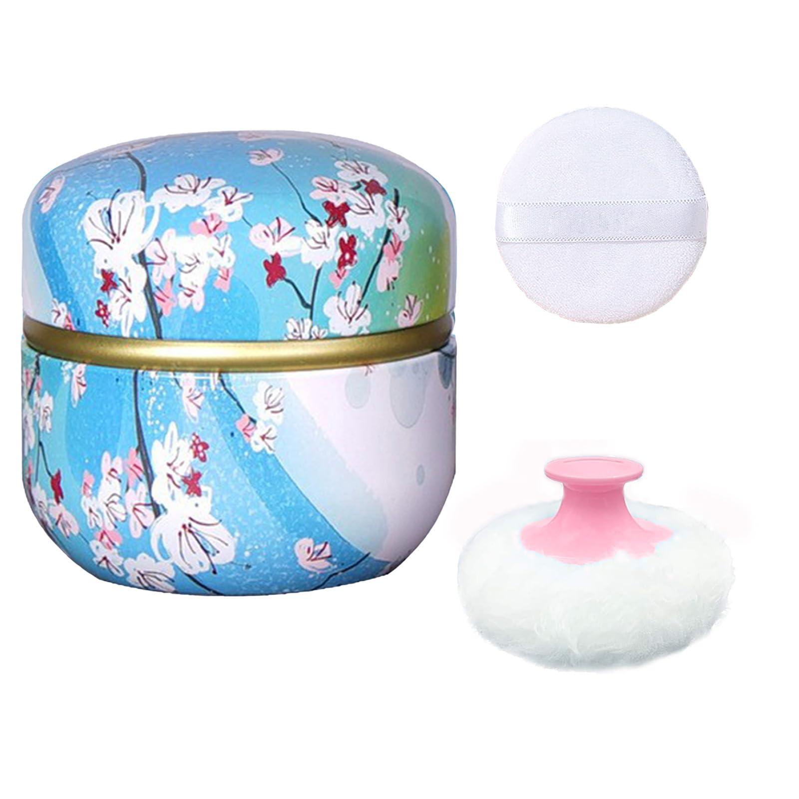 Qopoto Qopoto Body Powder Puff and Container for Dusting Powder, Baby Women Powder Puff and Powder Case for Bath and Travel (Plum Blossom)