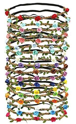 G Ganen G Ganen Set of 12 Mix Color Mini Flower Crown Headband /Halo/ /Edc /Hippie Flower Headband /Garden Party / Wedding (12 PCS) by Mhysa