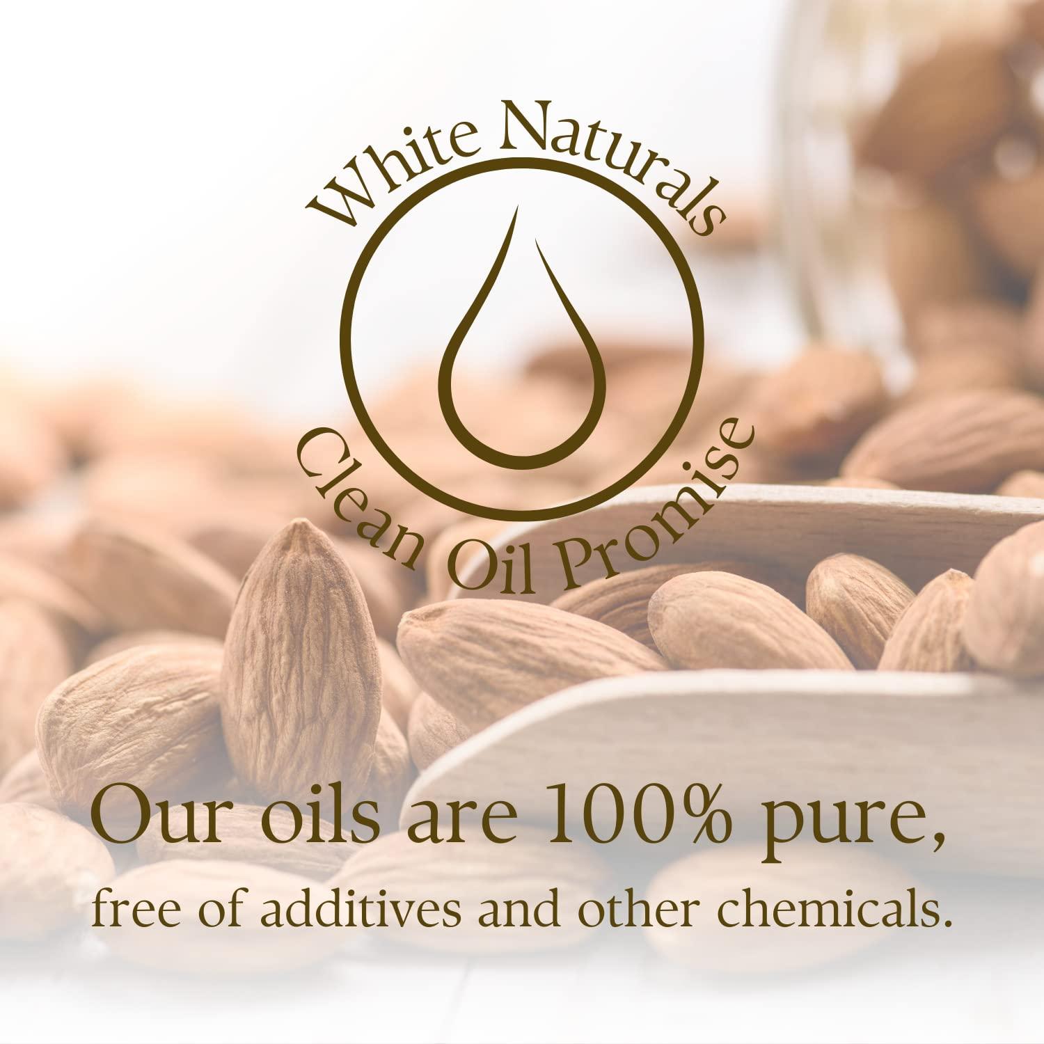 White Naturals Sweet Almond Oil for Hair and Skin, 100% Pure and Natural Cold Pressed, Hexane Free, Skin Moisturizer, Nails, Therapeutic Massage, Carrier Oil
