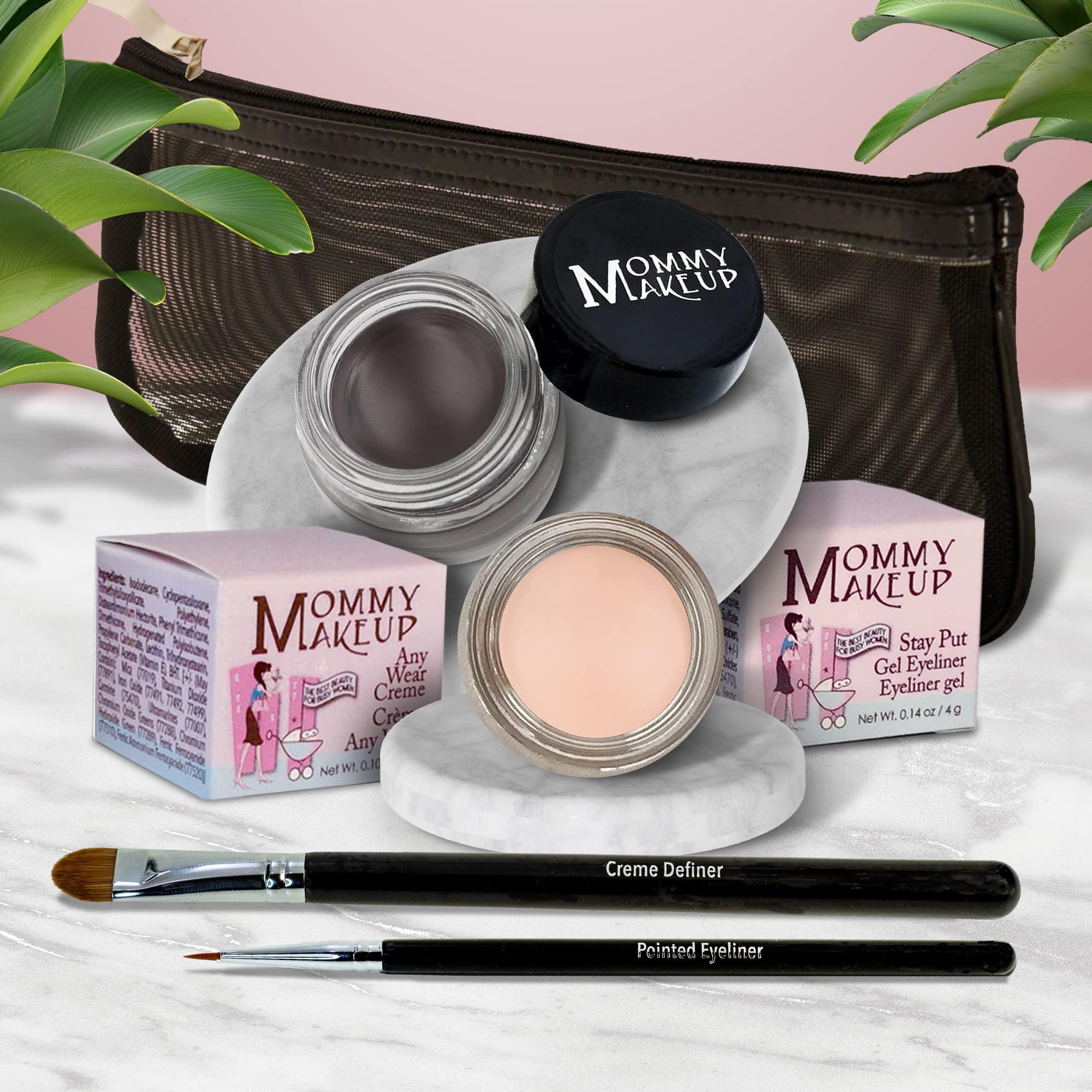 Mommy Makeup The Everlasting Eye 5 Piece Waterproof Makeup Set. Gel Eyeliner, Creme Eyeshadow, 2 brushes and Mesh Bag. Paraben-free, Talc-free, Cruelty-free. Brighten Up/Chocolate Kiss 2202