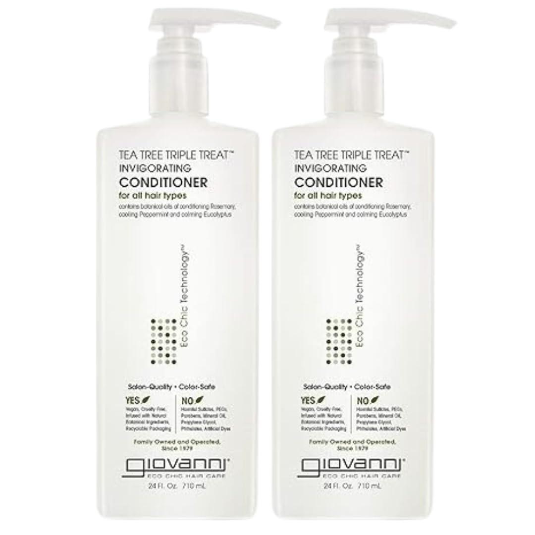 GIOVANNI GIOVANNI Tea Tree Triple Treat Invigorating Conditioner - Cooling Peppermint, Eucalyptus, Rosemary, Helps Dry Flaking Scalp, Paraben Free, Helps to Moisturize, Smooth & Detangle - 24 oz (Pack of 2)
